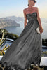Women's Strapless Shimmering Evening Maxi Dress in Silver - full length