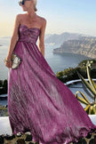 Women's Strapless Shimmering Evening Maxi Dress in Violet - full length
