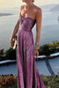 Women's Strapless Shimmering Evening Maxi Dress in Violet