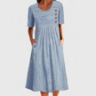 Women's Striped Button Dress Midi in Blue