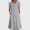 Women's Striped Button Dress Midi in Gray
