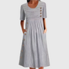 Women's Striped Button Dress Midi in Gray