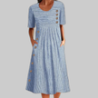 Women's Striped Button Dress Midi in Blue