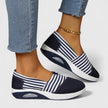 Women's Striped Slip On Shoes Casual - Blue worn