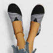 Women's Striped Slip On Shoes Casual - Black top view