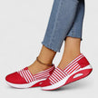 Women's Striped Slip On Shoes Casual - Red worn