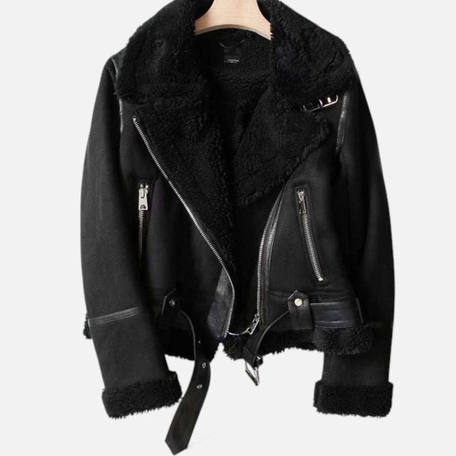 Women's Suede Moto Jacket Asymmetric Zip