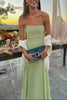Women's Summer Pleated Evening Dress Maxi in Green - Full look styled with clutch and scarf at sunset
