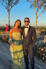 Women's Summer Pleated Evening Dress Maxi in Green - Couple at outdoor wedding venue