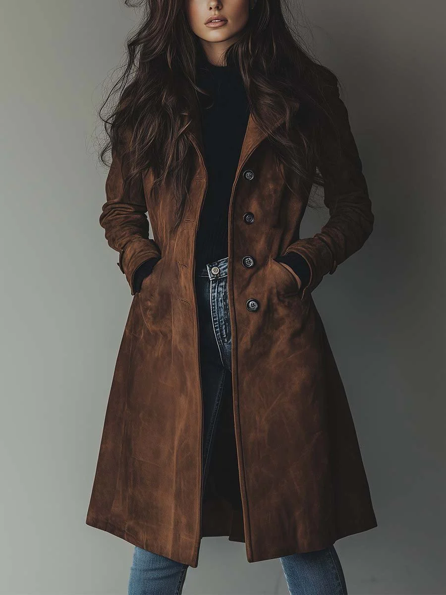 Women's Trench Coat Long Button Front Floor Length