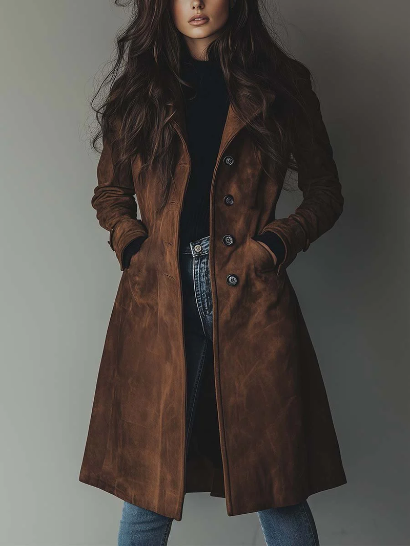 Women's Trench Coat Long Button Front Floor Length – Brown