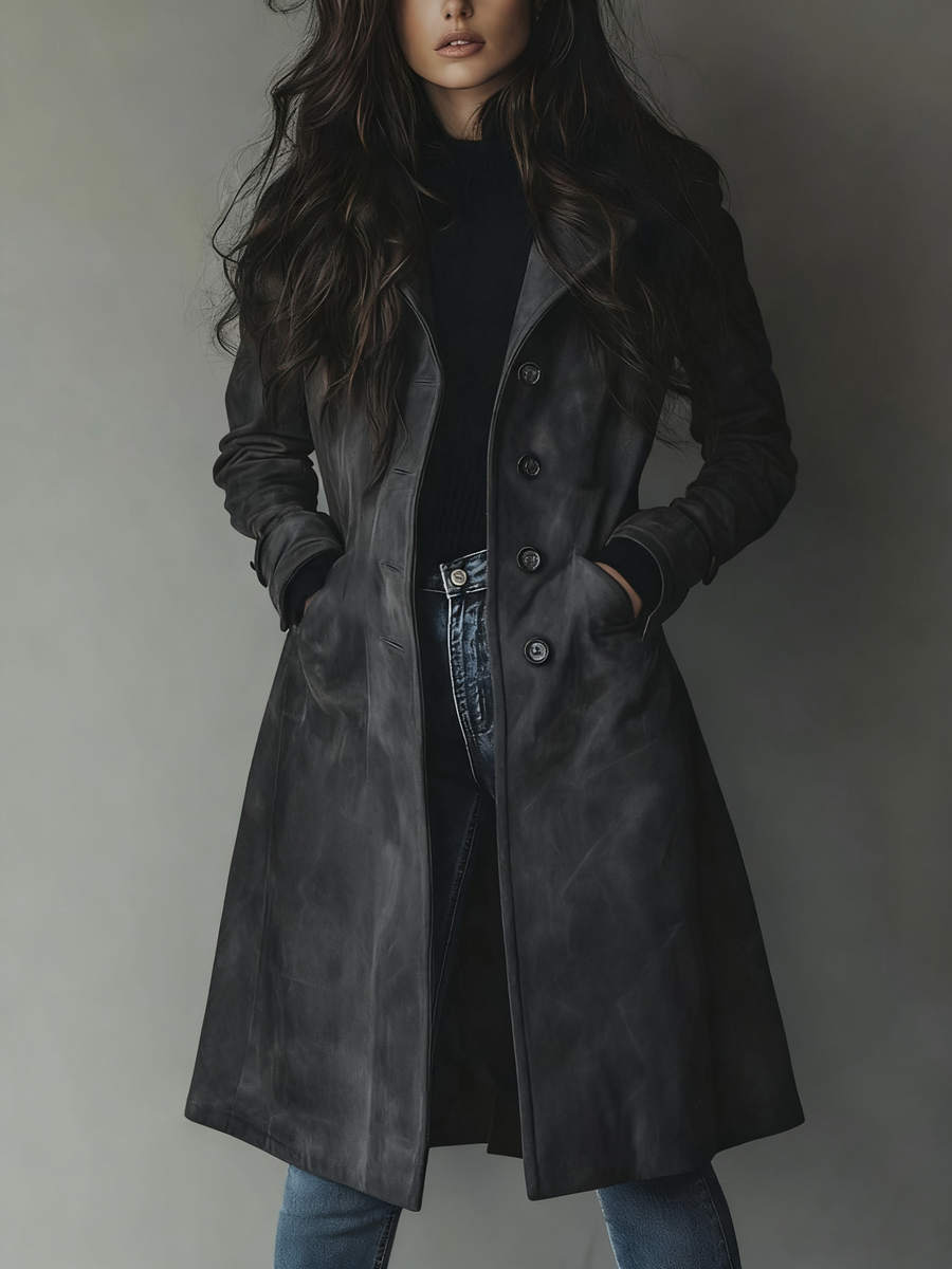 Women's Trench Coat Long Button Front Floor Length