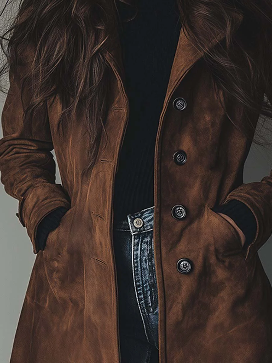Women's Trench Coat Long Button Front Floor Length