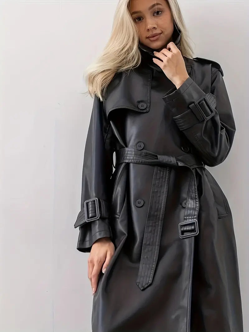 Women's Trench Coat Long Double Breasted Belted