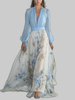 Women's V Neck Evening Dress Maxi in Blue Floral