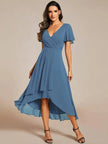 Women's V-Neck Ruffle Dress Midi in Blue