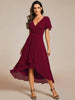 Women's V-Neck Ruffle Dress Midi in Burgundy