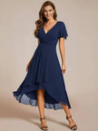 Women's V-Neck Ruffle Dress Midi in Dark Blue