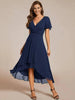 Women's V-Neck Ruffle Dress Midi in Dark Blue