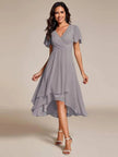 Women's V-Neck Ruffle Dress Midi in Gray