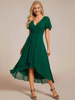 Women's V-Neck Ruffle Dress Midi in Green