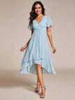 Women's V-Neck Ruffle Dress Midi in Light Blue