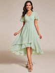 Women's V-Neck Ruffle Dress Midi in Light Green
