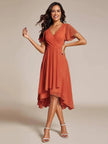 Women's V-Neck Ruffle Dress Midi in Orange