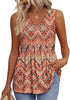 Woman wearing an orange textured V-neck peplum top