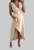 Women's V Neck Wedding Guest Dress Midi - Beige