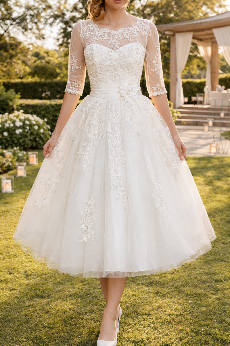 Women's Wedding Dress A-Line Midi – White