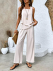 Women's Wide Leg Set Two Piece in Beige