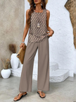Women's Wide Leg Set Two Piece in Brown Print