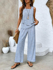 Women's Wide Leg Set Two Piece in Blue Stripe
