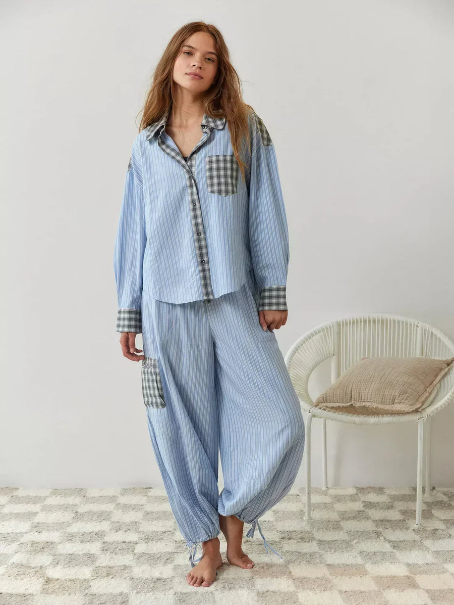 Women's Winter Pajama Set Plaid Button Up