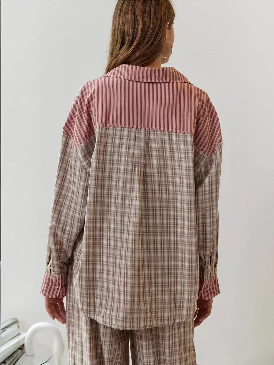 Women's Winter Pajama Set Plaid Button Up