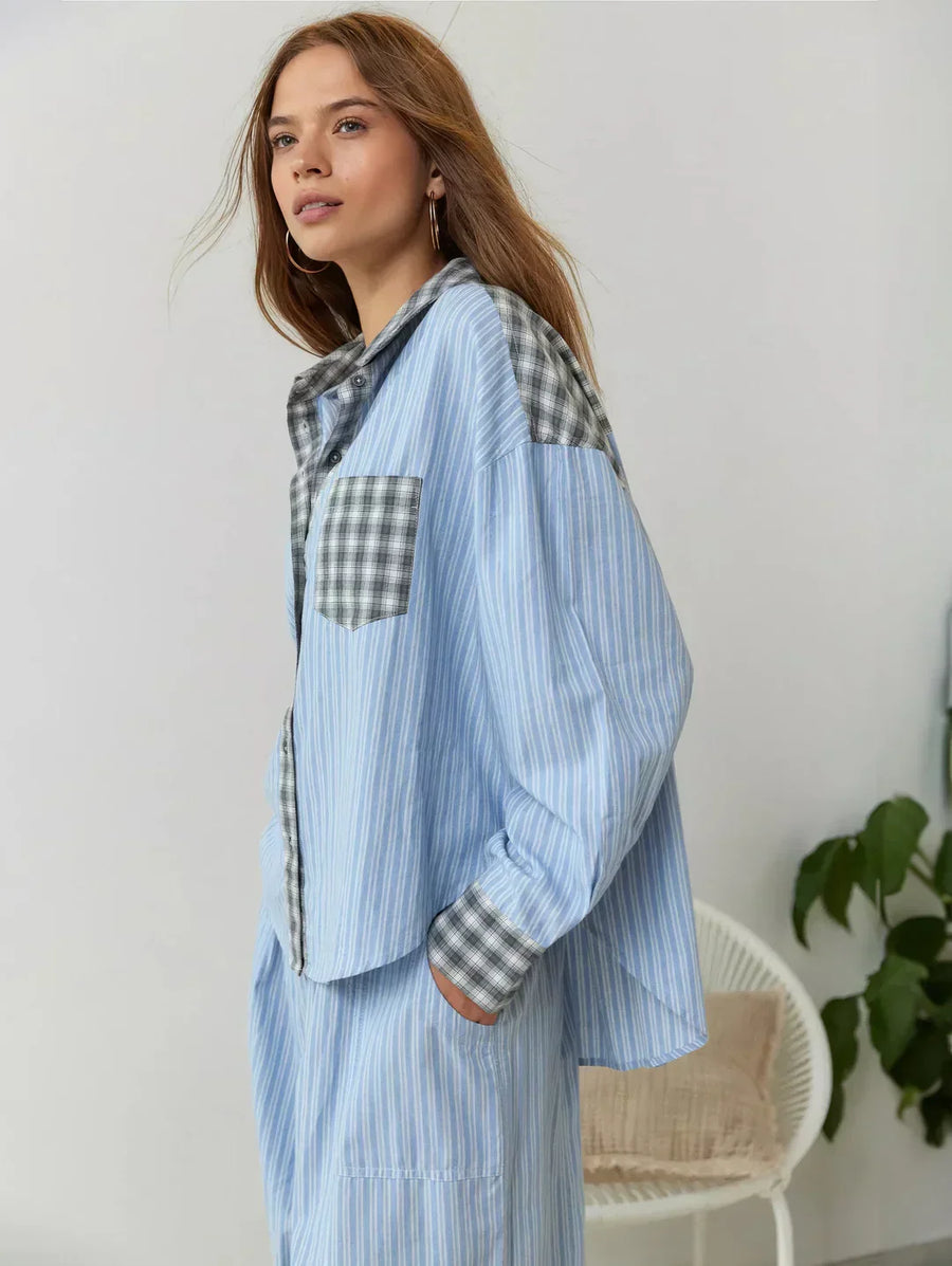 Women's Winter Pajama Set Plaid Button Up
